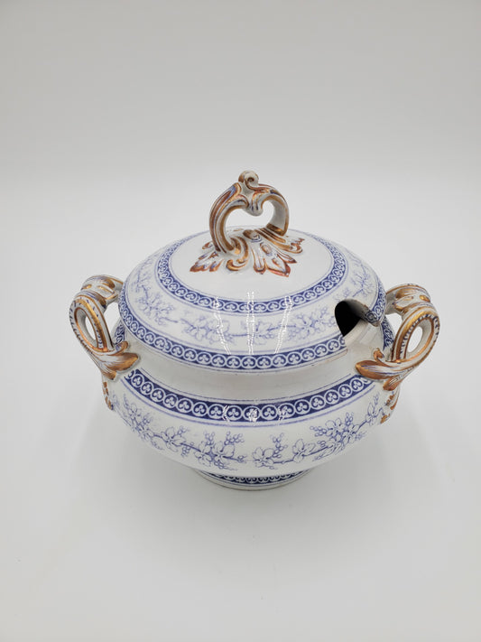 Antique Blue and White Transferware Soup Tureen