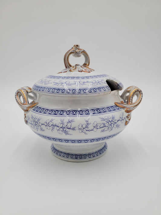 Antique Blue and White Transferware Soup Tureen