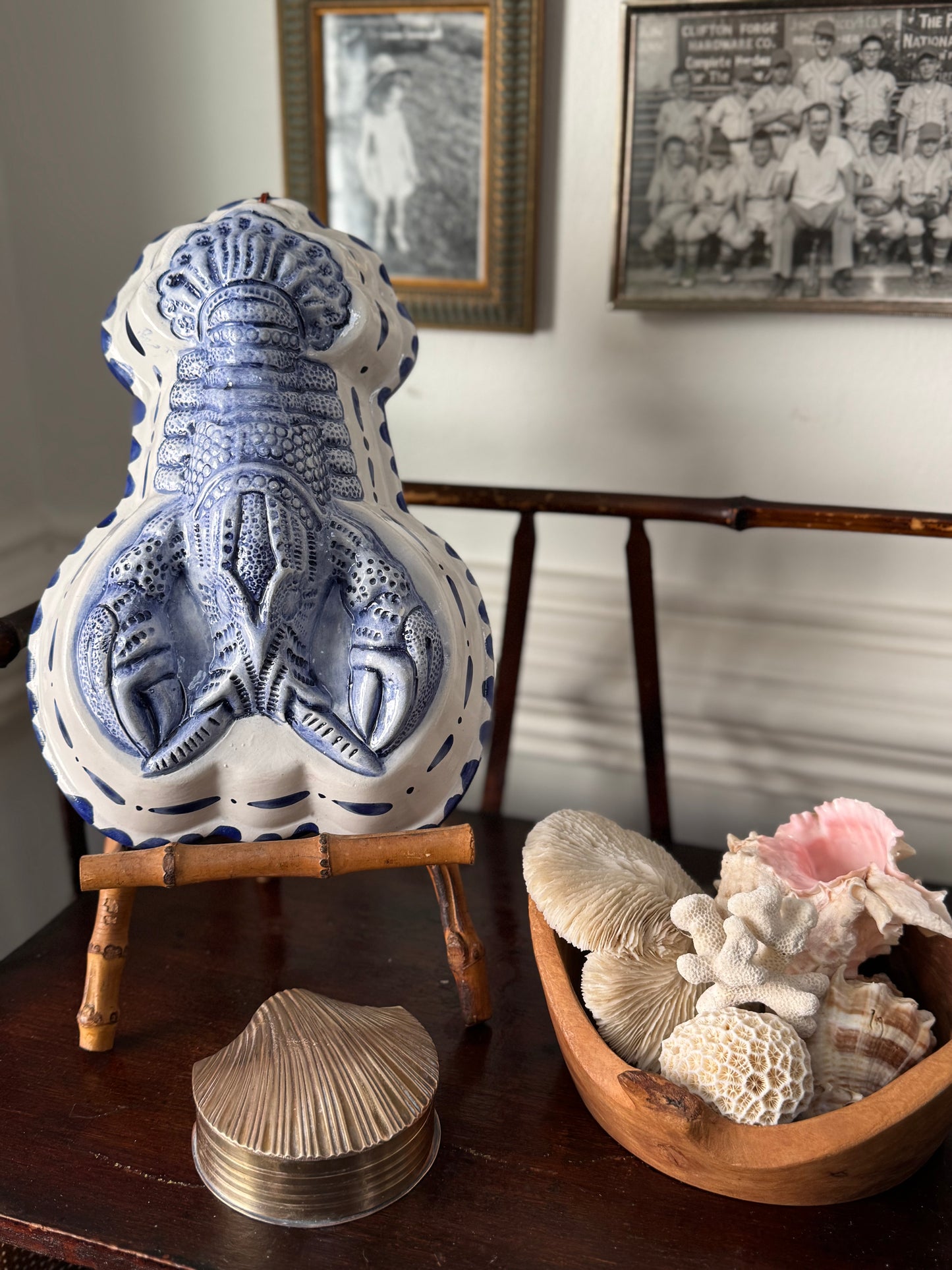 Blue and While Ceramic Lobster Mold, Made in Italy.