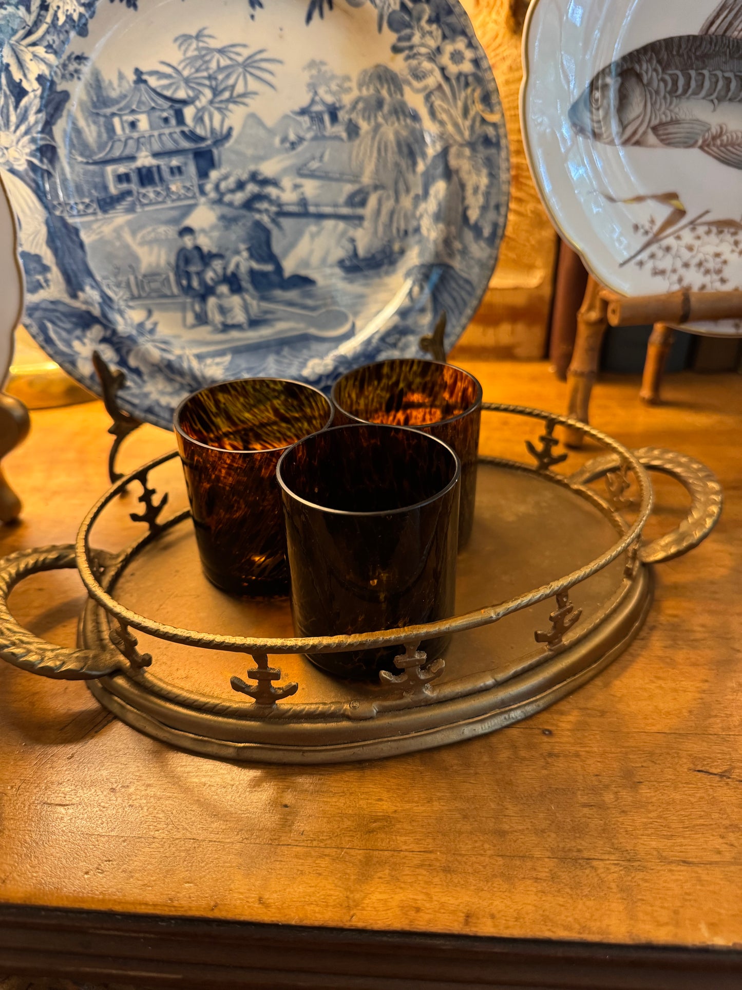 Set of Small Tortoise Glass Candle Holders