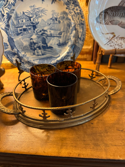 Set of Small Tortoise Glass Candle Holders