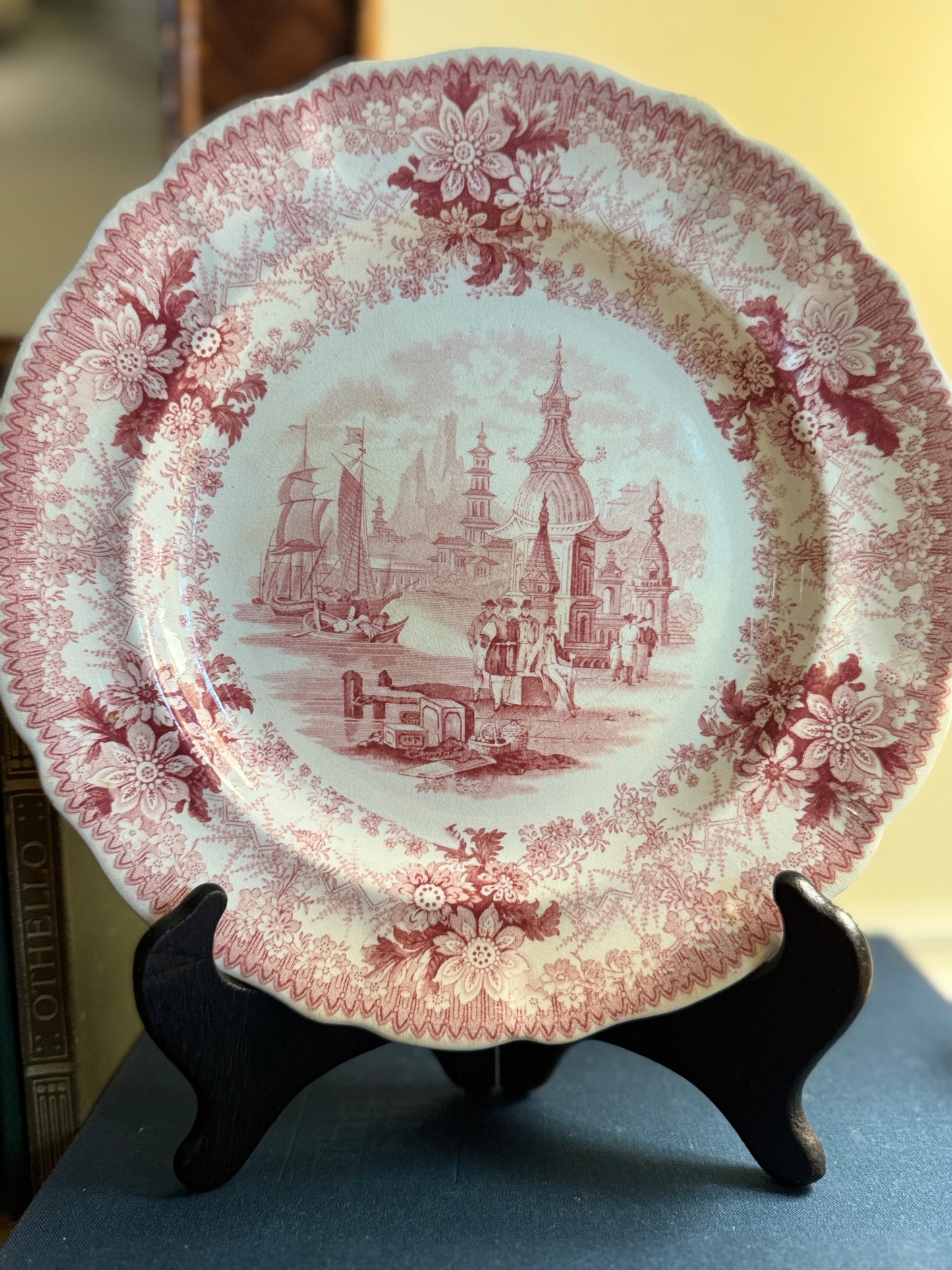 Antique Nantucket Red Coastal Transferware Plate
