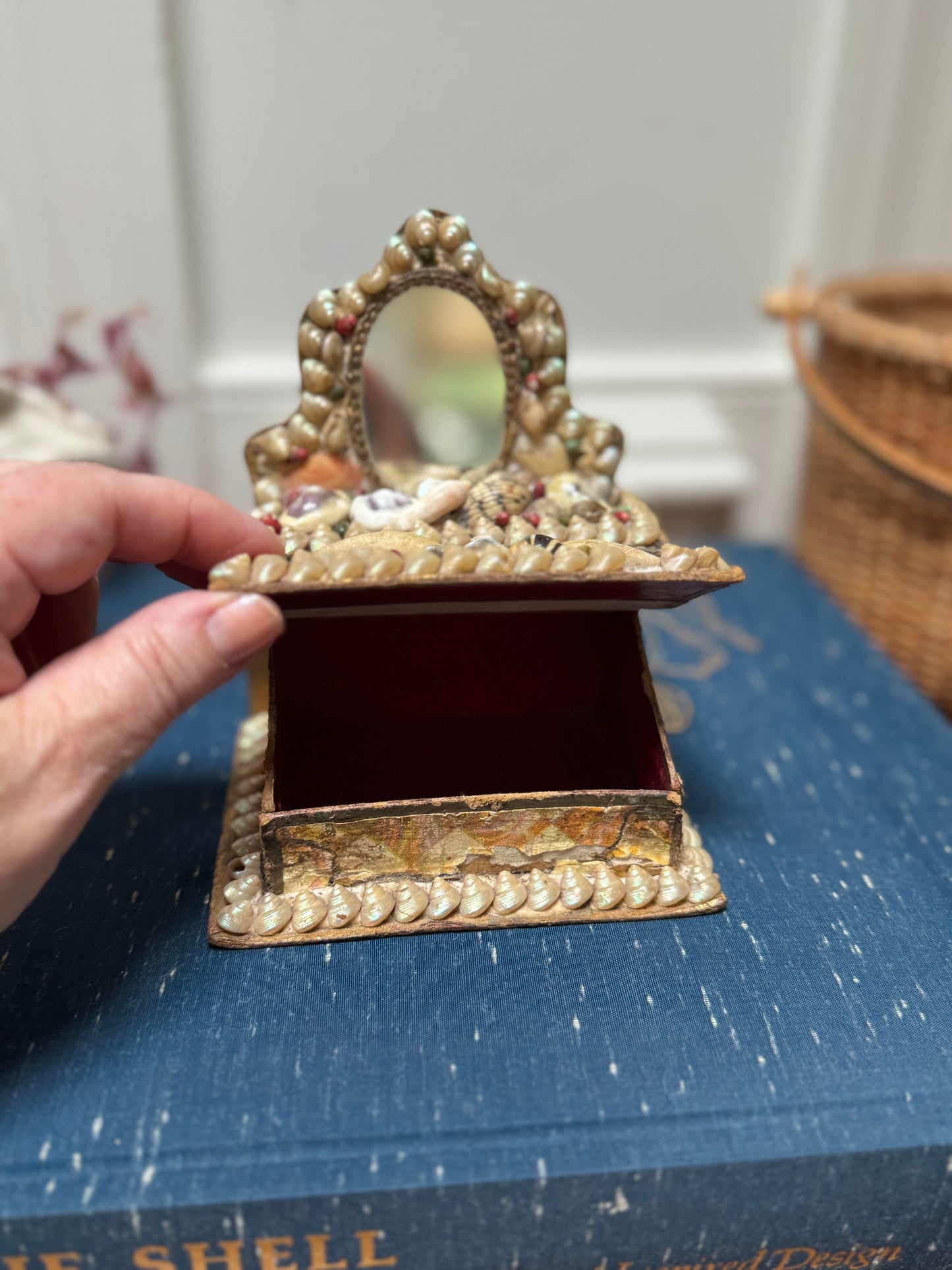 Antique Victorian Sailor's Valentine Dresser Box