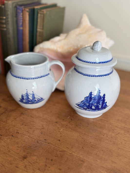 Wedgwood American Clipper Blue Sugar Bowl and Creamer Set