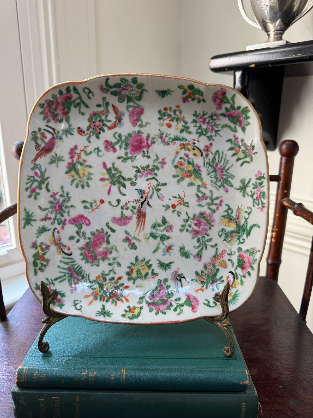 Antique Rose Canton Celadon Square Plate
