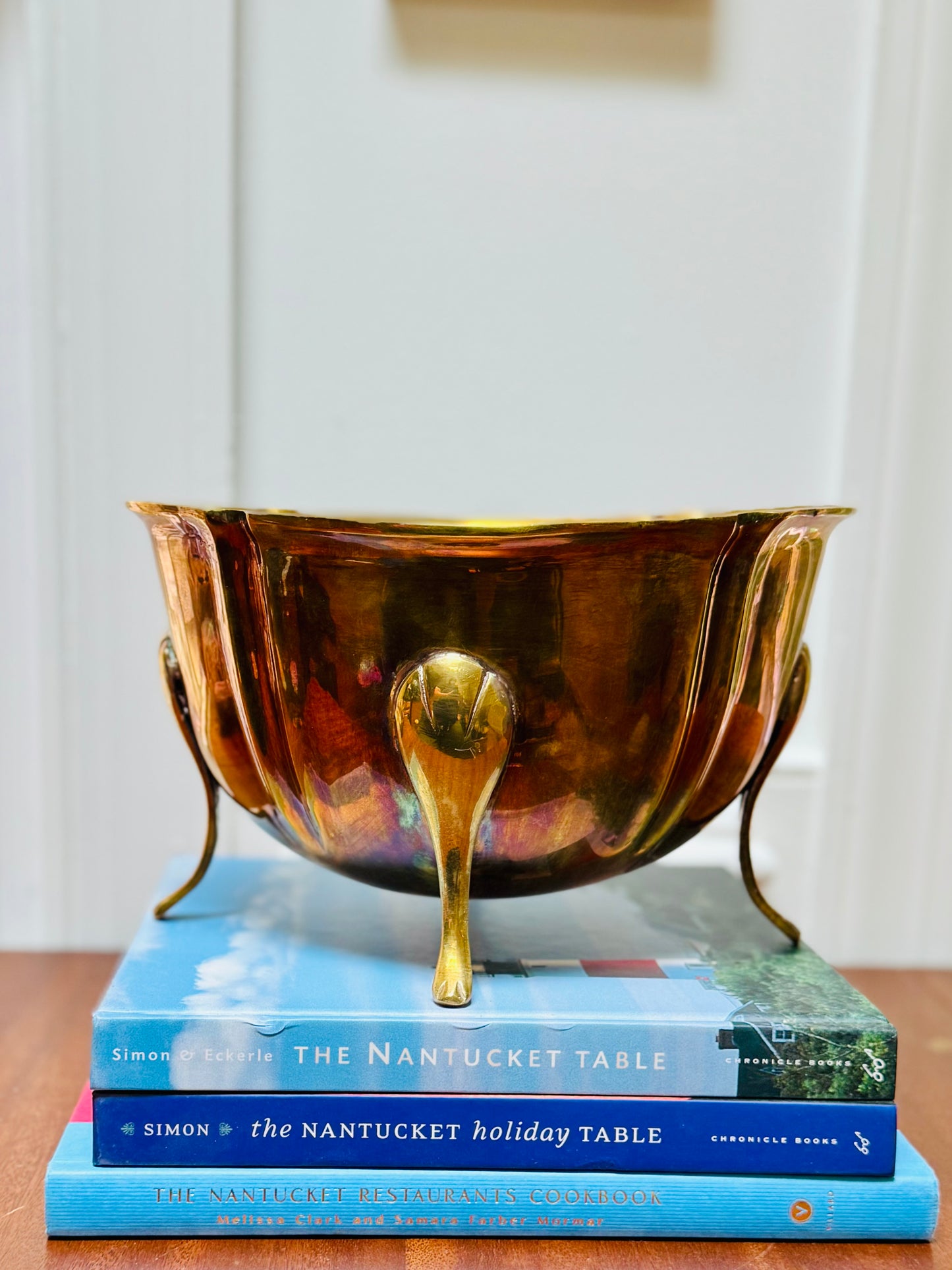 Footed Brass Scalloped Jardiniere