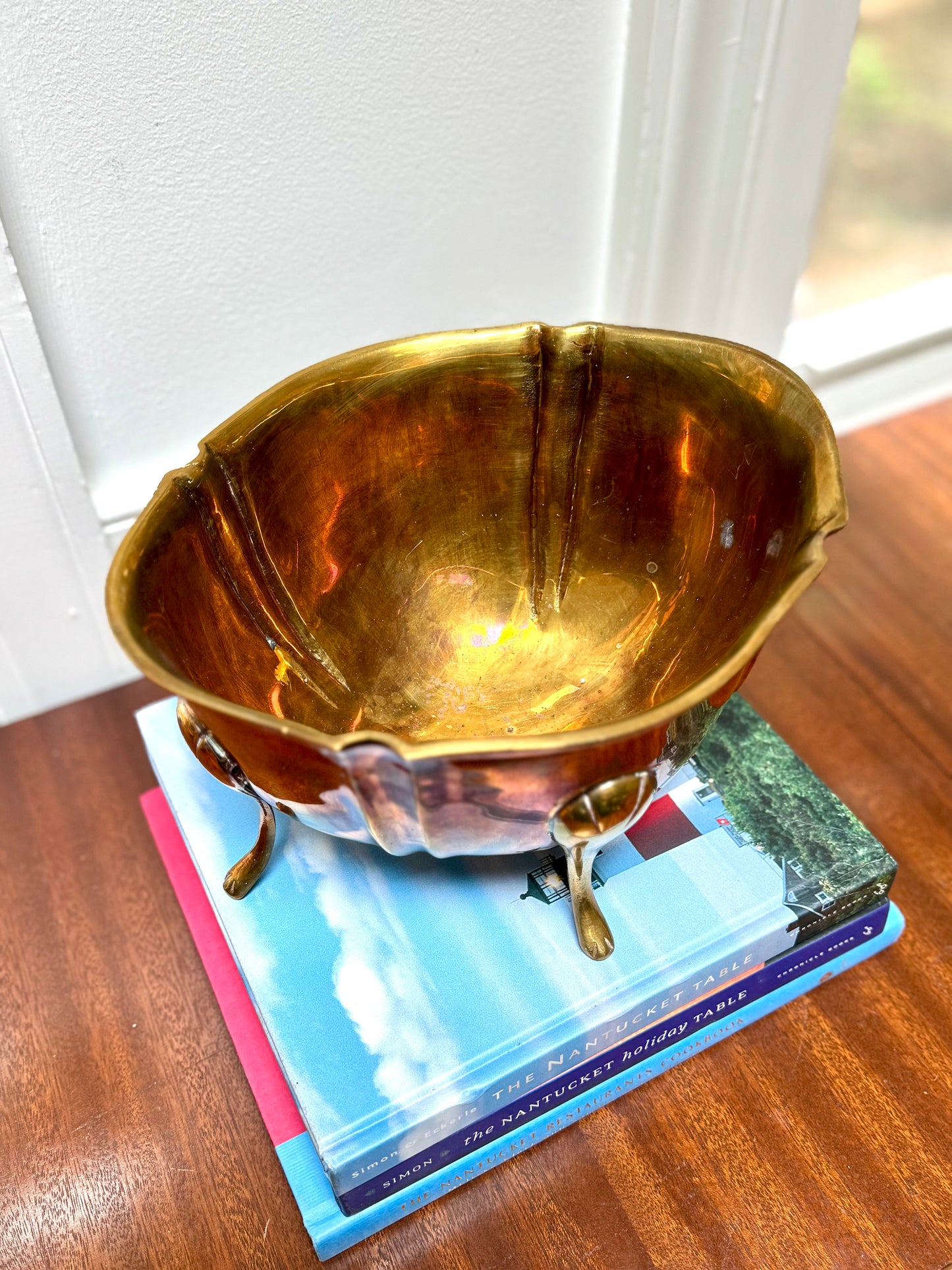 Footed Brass Scalloped Jardiniere