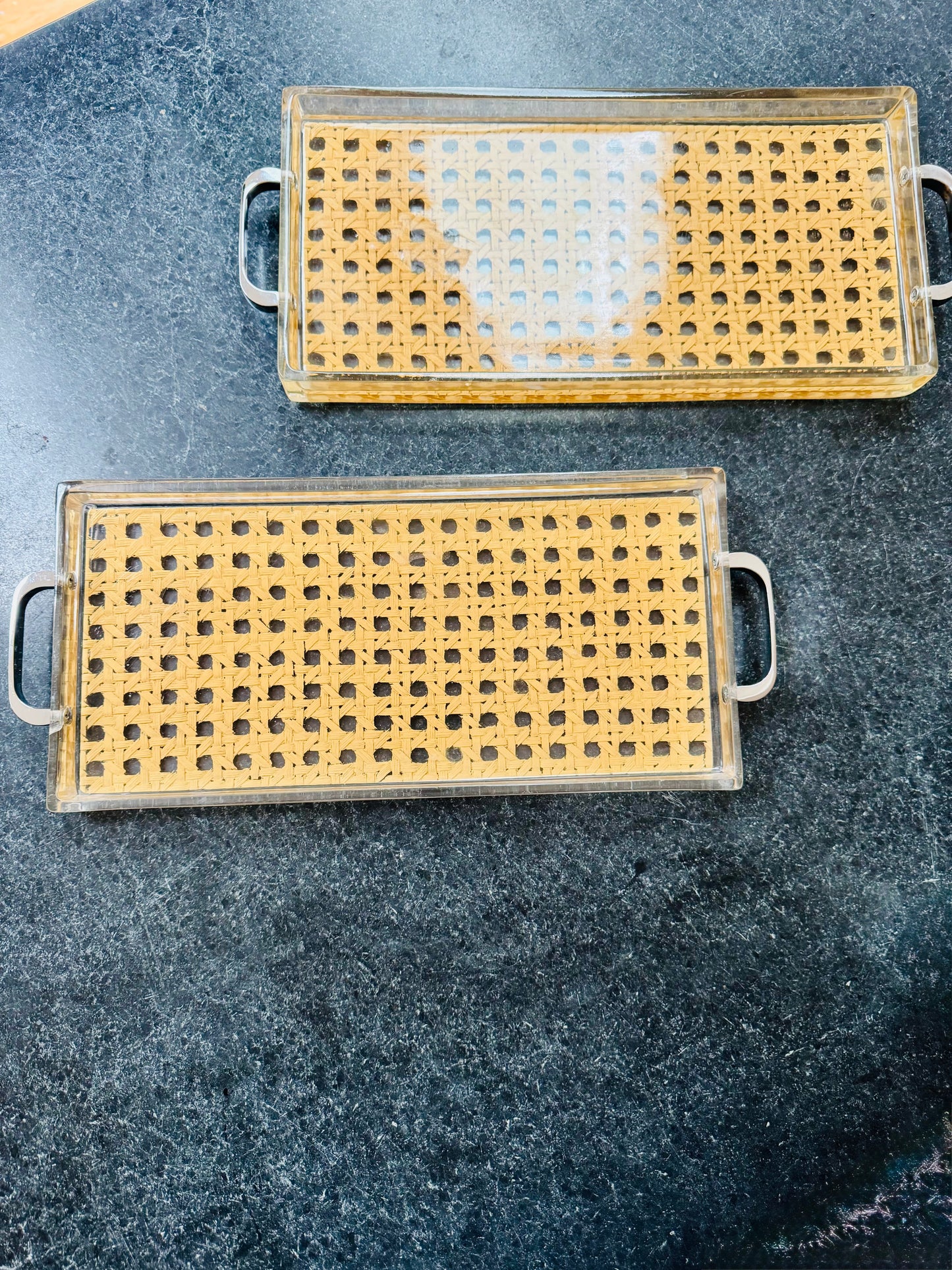 Lucite and Cane Tray Set